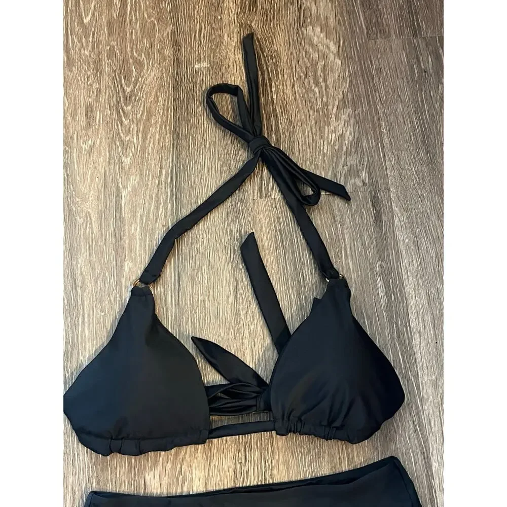 Quince Triangle Bikini Top and High Rise Bottom in Black Size M NWT!
